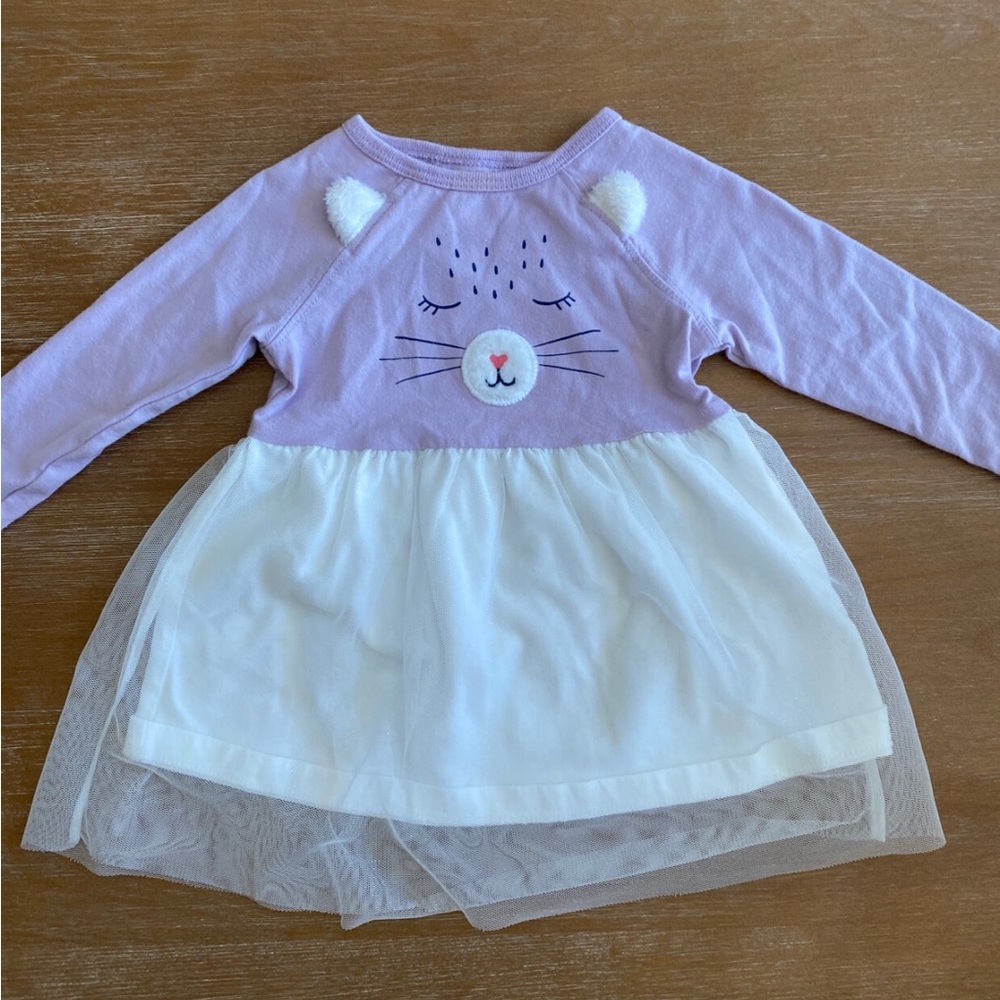 Carters Baby Girl Cat Dress In Light Purple And White 3-6 Month